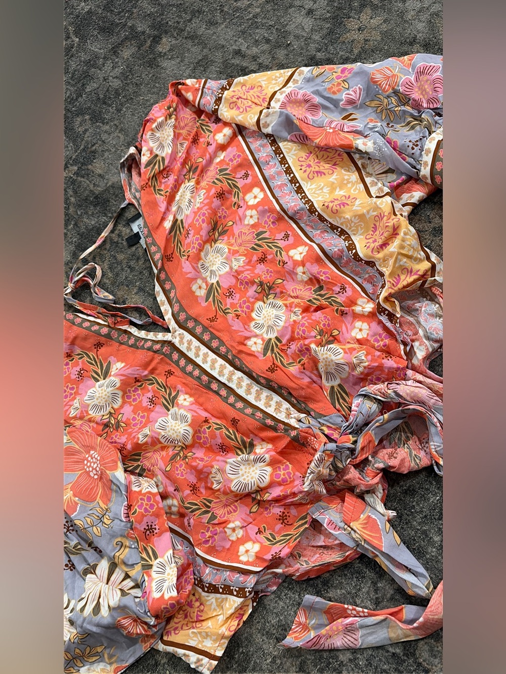 Aakaa Coral Floral Wrap Blouse with Yellow & Lavender Accents